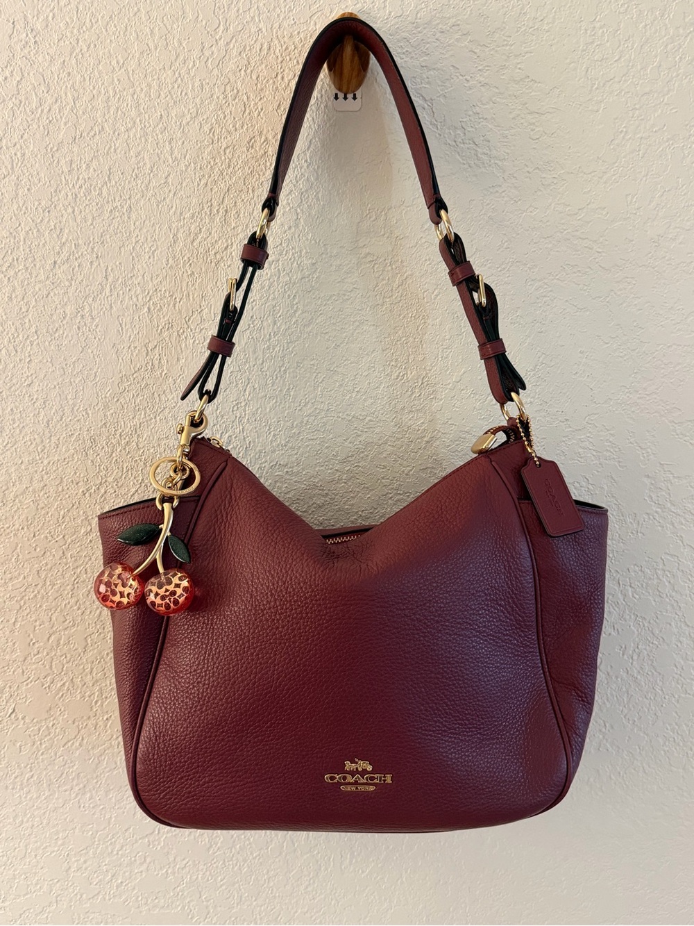 Coach Rori Pebbled Leather Shoulder Bag in Burgundy C2853